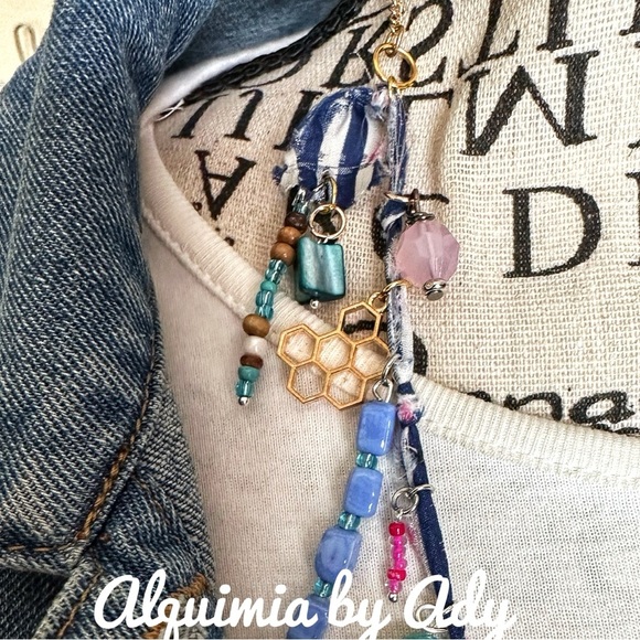 Alquimia Blue and Pink Charm Necklace Bohemian Style turquoise - Picture 2 of 9